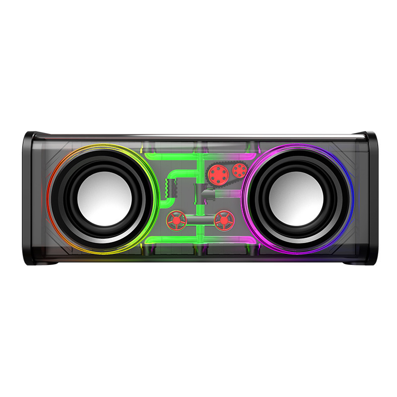 Hot V8 Transparent Mecha Colorful Light V1 Bluetooth Speaker Double Bar Mini Steel Cannon Bass Diaphragm Support Tandem