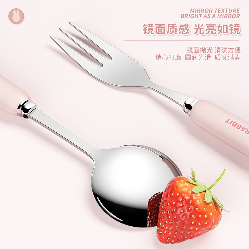Stainless steel portable tableware three-piece set, student travel office worker cute chopsticks spoon fork set