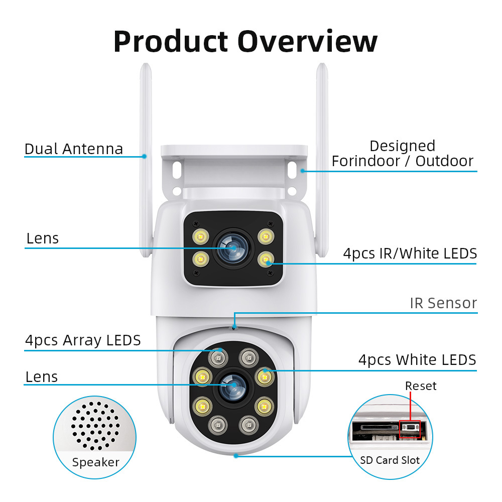 6MP Gun-Ball Xiongmai iCSee Camera HD Dual Lens Surveillance Camera Wireless WiFi Outdoor