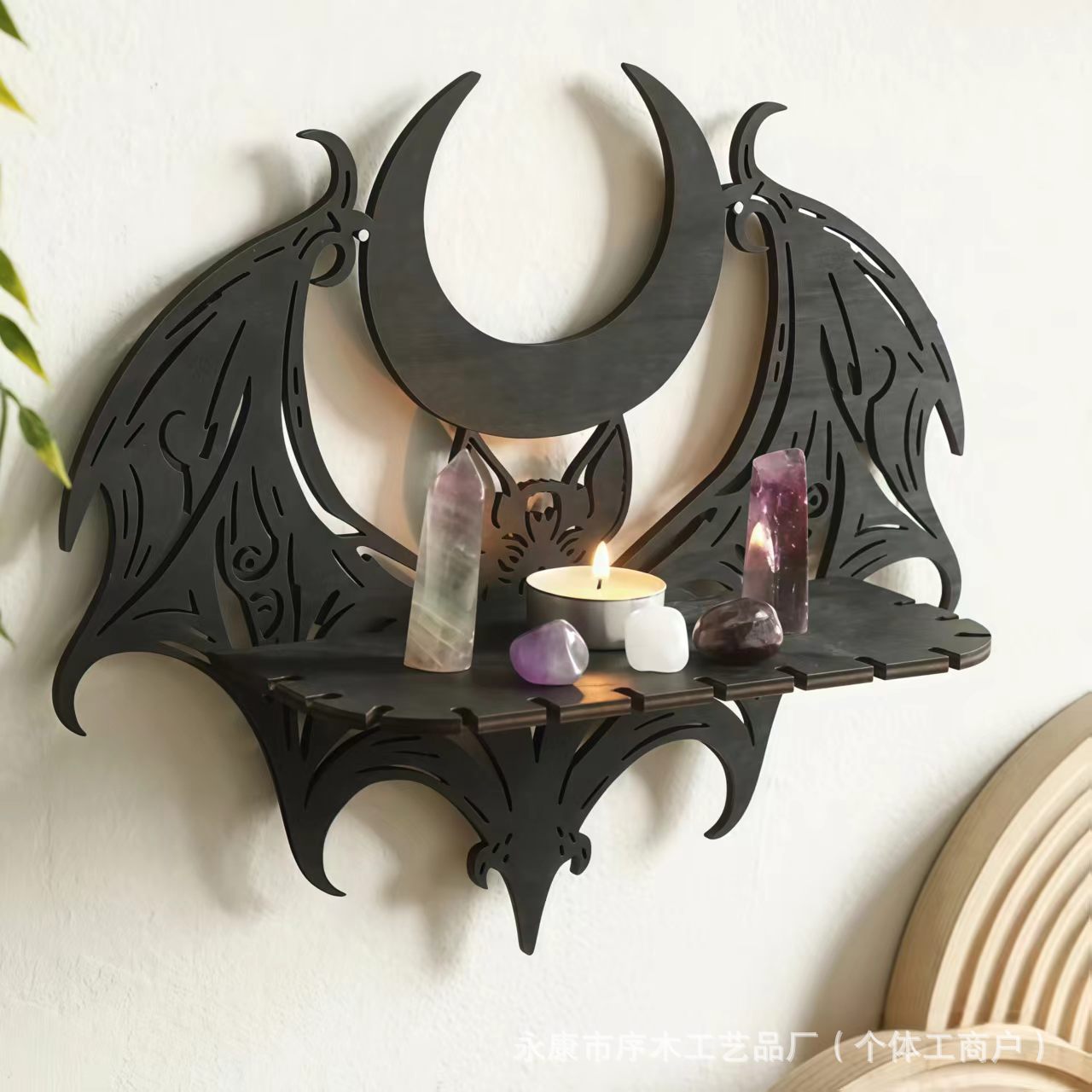 New Halloween Wooden Hollow Bat Crystal Wall Shelf Simple Home Bedroom Decoration