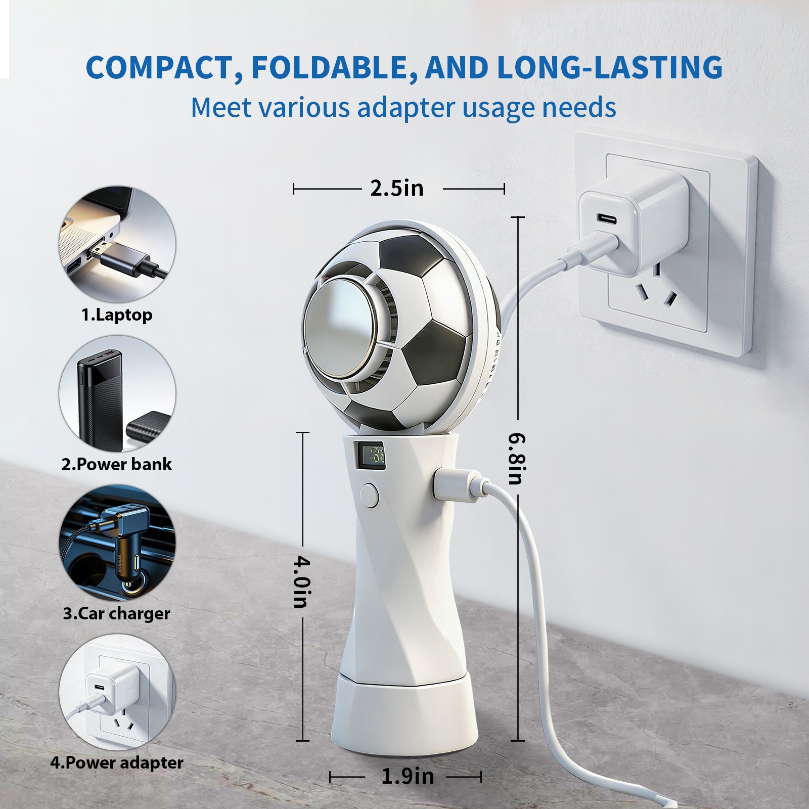 2026 Football Handheld Fan Cooling Turbo Portable Wearable Neck High-Speed Cold Compress Charging Fan