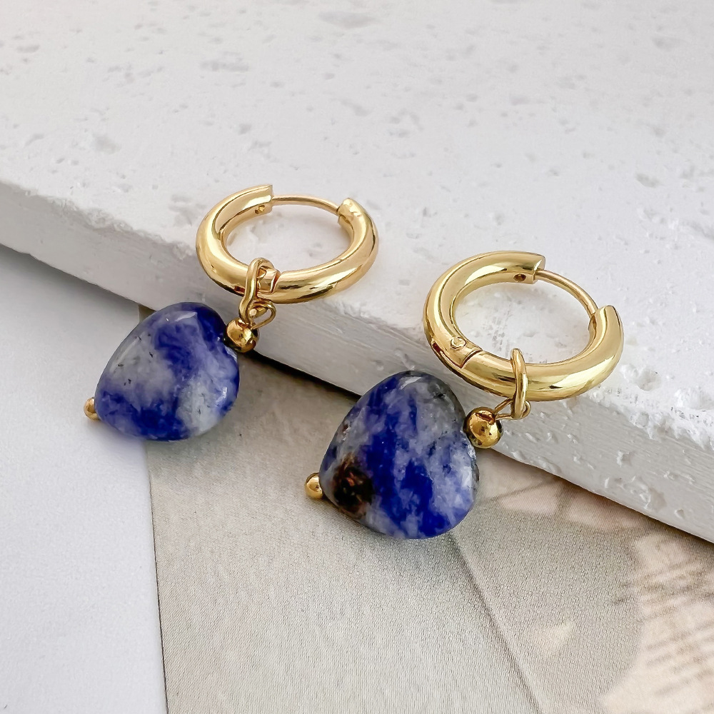 Natural Stone Heart-Shaped Earrings: 2024 New Minimalist Dangle Earrings—Sweet Heart-Shaped Earrings