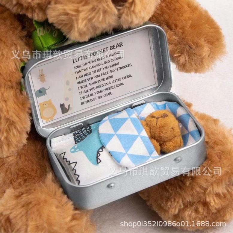 New Teddy Bear in a Tin Box Plush Mini Bear Toy Gift Souvenir