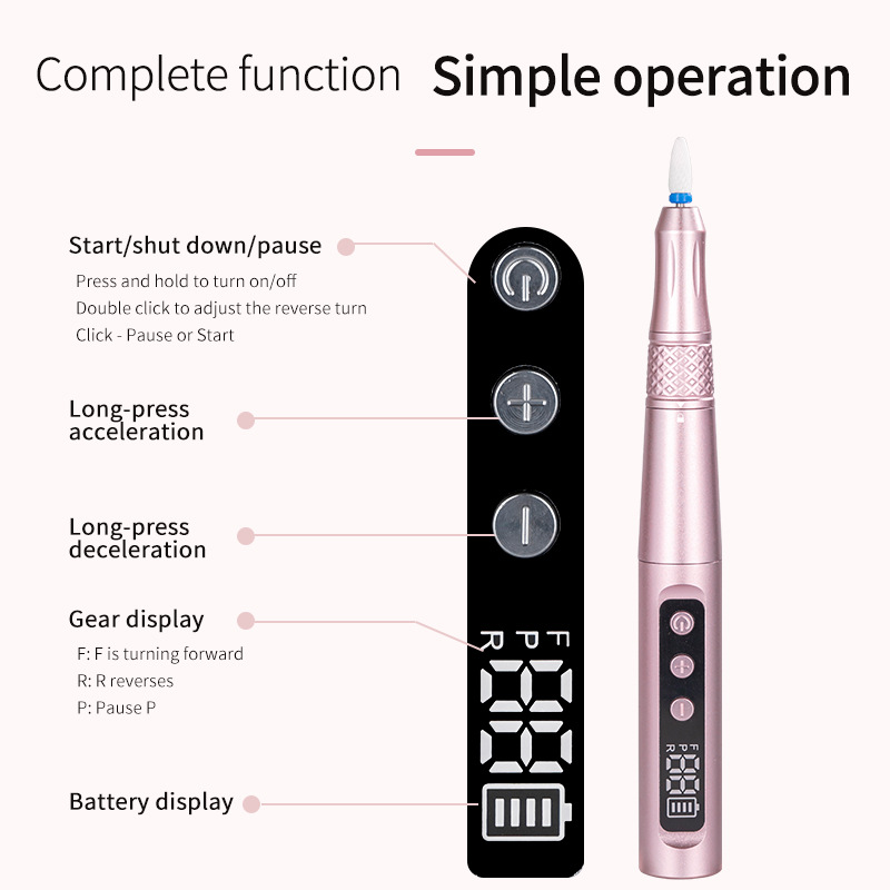Electric Nail Drill for Professional Use, Rechargeable Portable Pen-Style Nail File for Removing Dead Skin and Calluses