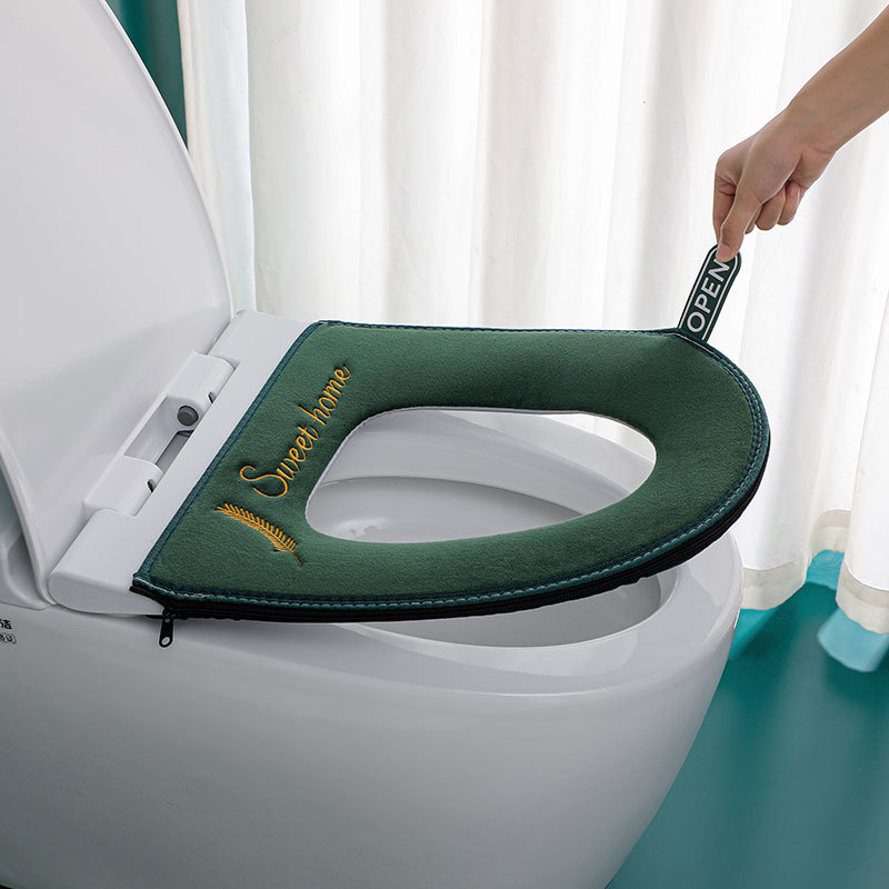 Four-season universal zipper plush toilet seat cover with handle household hotel B&B warm toilet seat cover