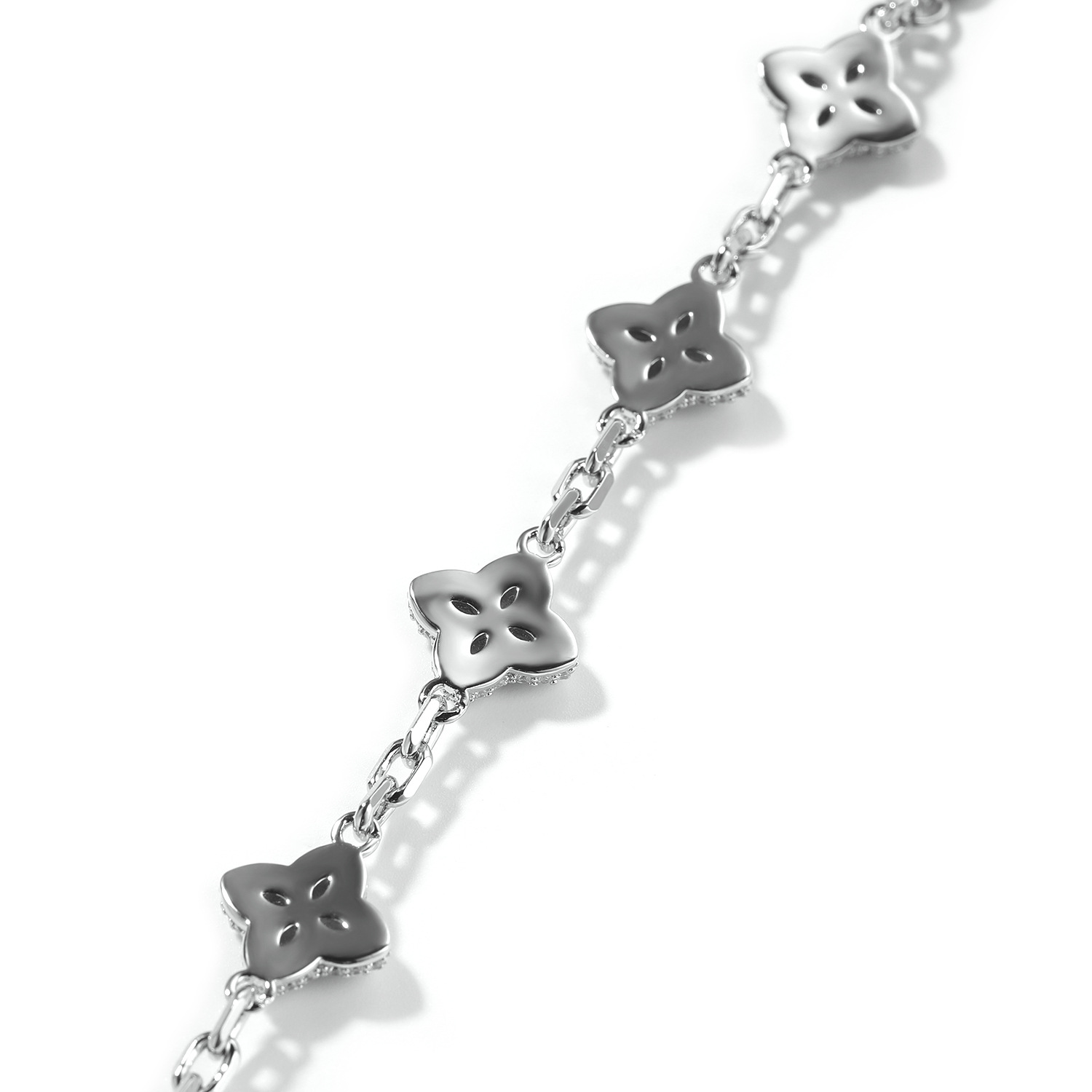 Hip Hop Full Diamond Four-Leaf Clover Bracelet Unisex Necklace Four-Leaf Clover Necklace