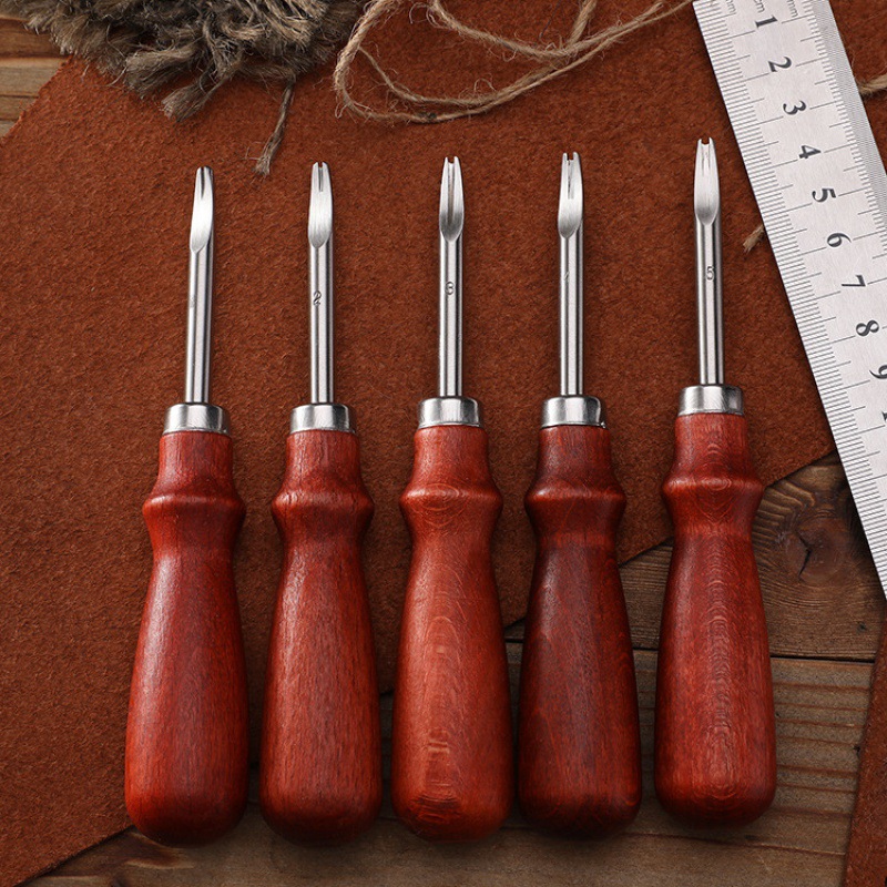 Beech wood handle leather edge trimmer trimming knife handmade DIY leather craft tool chamfer edge trimmer thinning leather carving tool