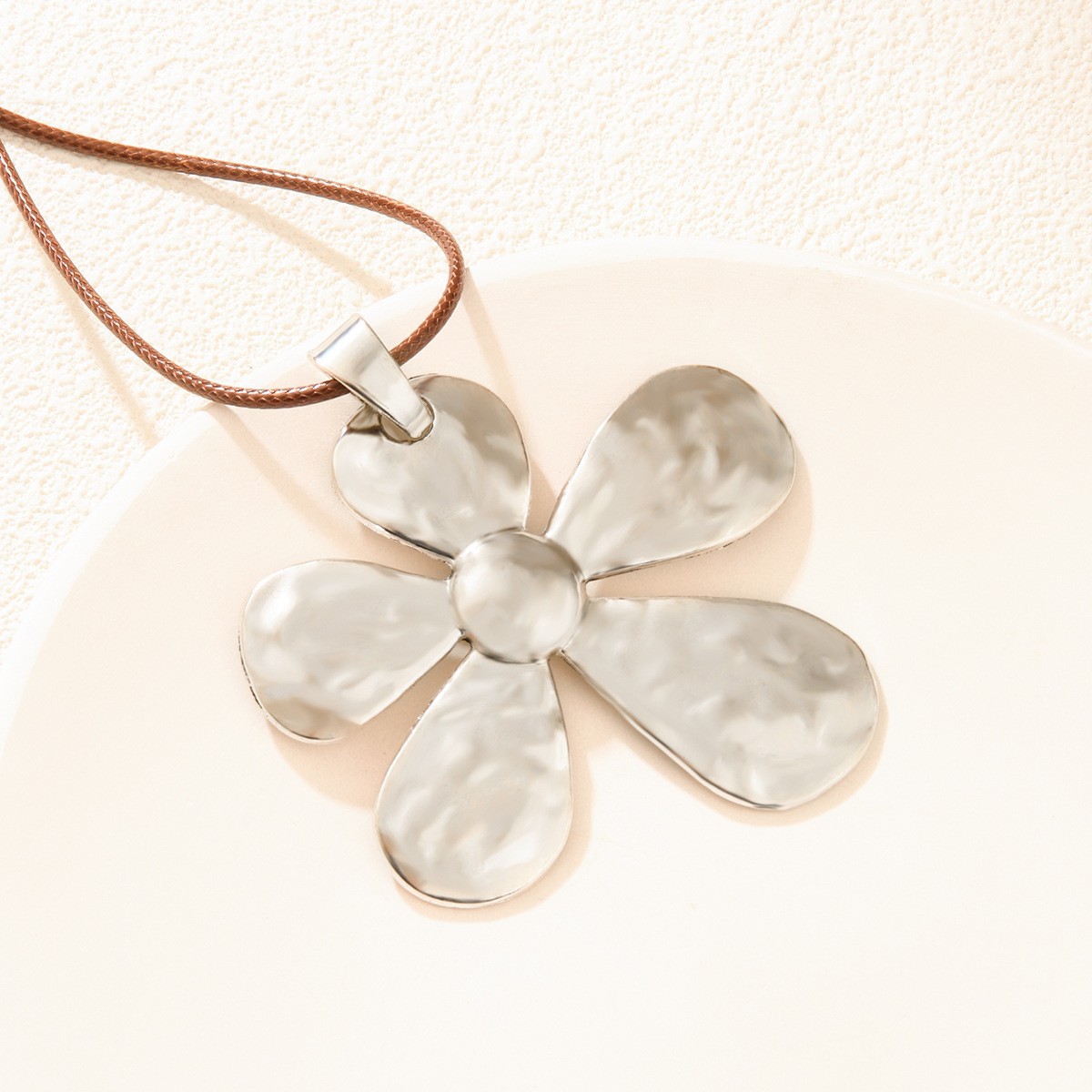 Cowhide Rope Ethnic Pendant Leather Accessories Fingerprint Alloy Sweater Chain Round Necklace