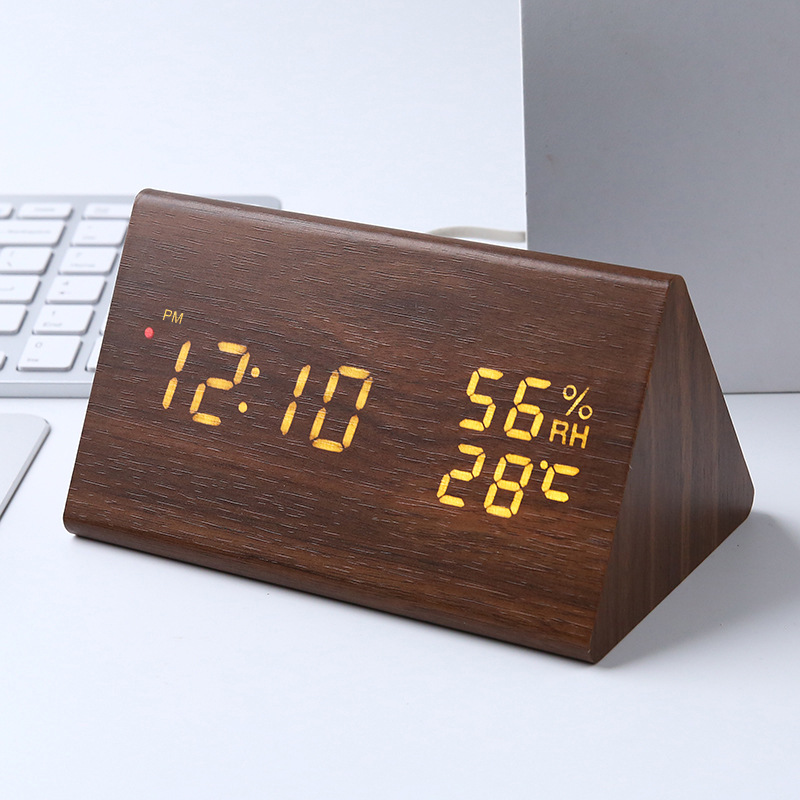 Japanese radio-controlled clock, German radio-controlled, automatic time setting, multi-functional temperature and humidity wooden clock, snooze alarm clock