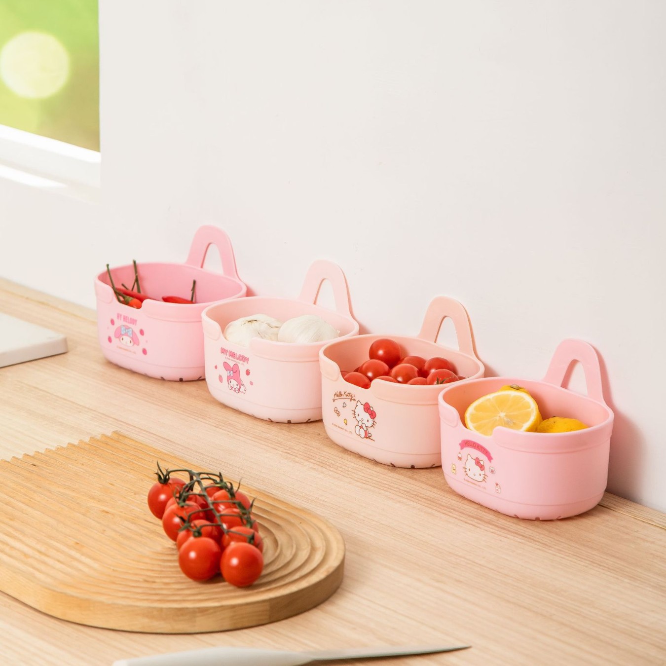 Sanrio Official Wall-Mounted Storage Basket Large Capacity No-Drilling Sterilization Box Storage Basket Traceless Antibacterial Kitchen