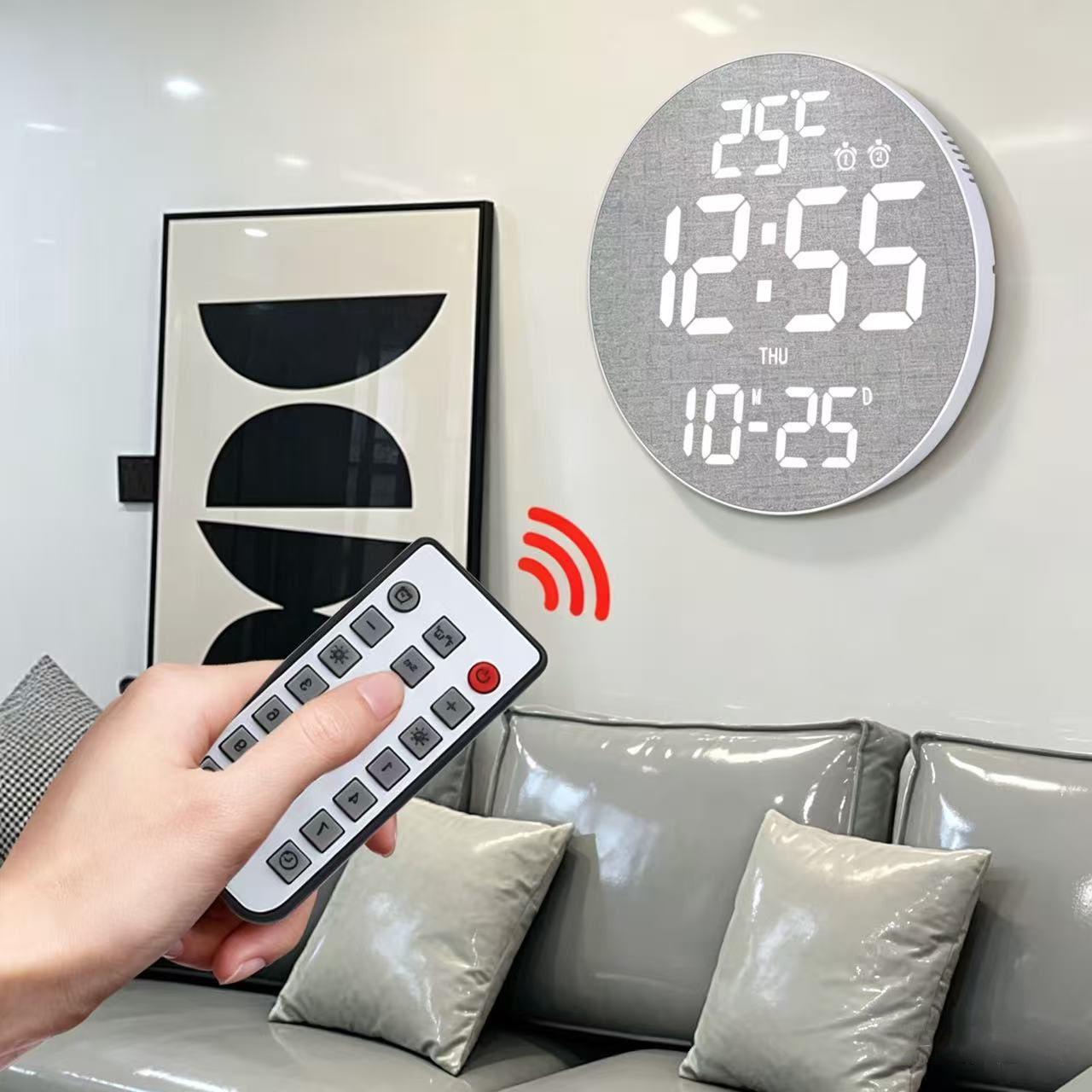 12-inch remote control electronic wall clock, digital perpetual calendar, living room alarm clock, student countdown round clock