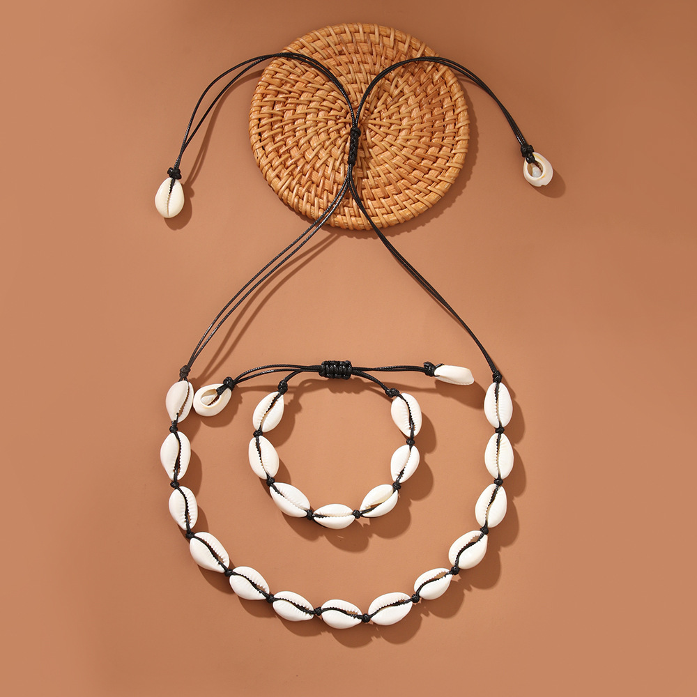 Shell Necklace Beach Vacation Style Hemp Rope Woven Bracelet Ocean Shell Bracelet Set Women