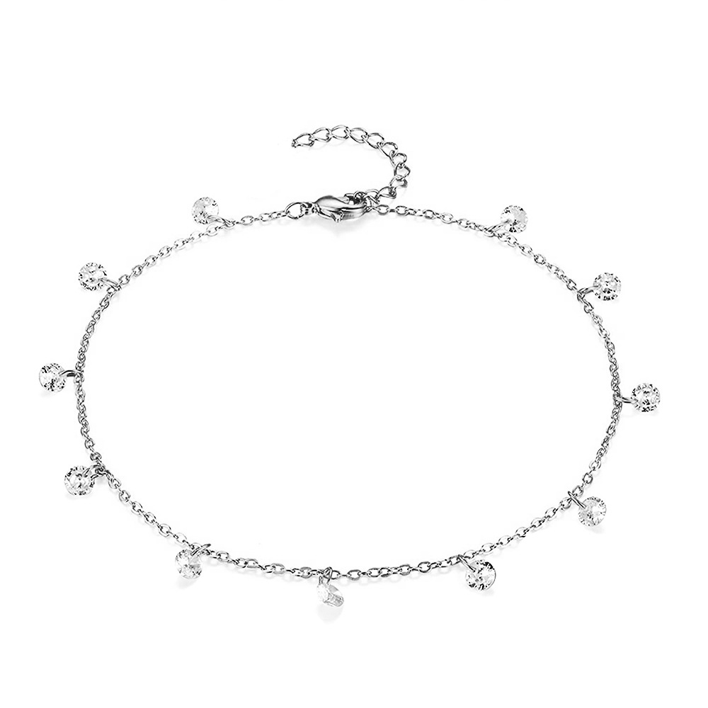 Japanese and Korean exquisite versatile zircon crystal tassel pendant bead chain, double-layer sexy beach anklet