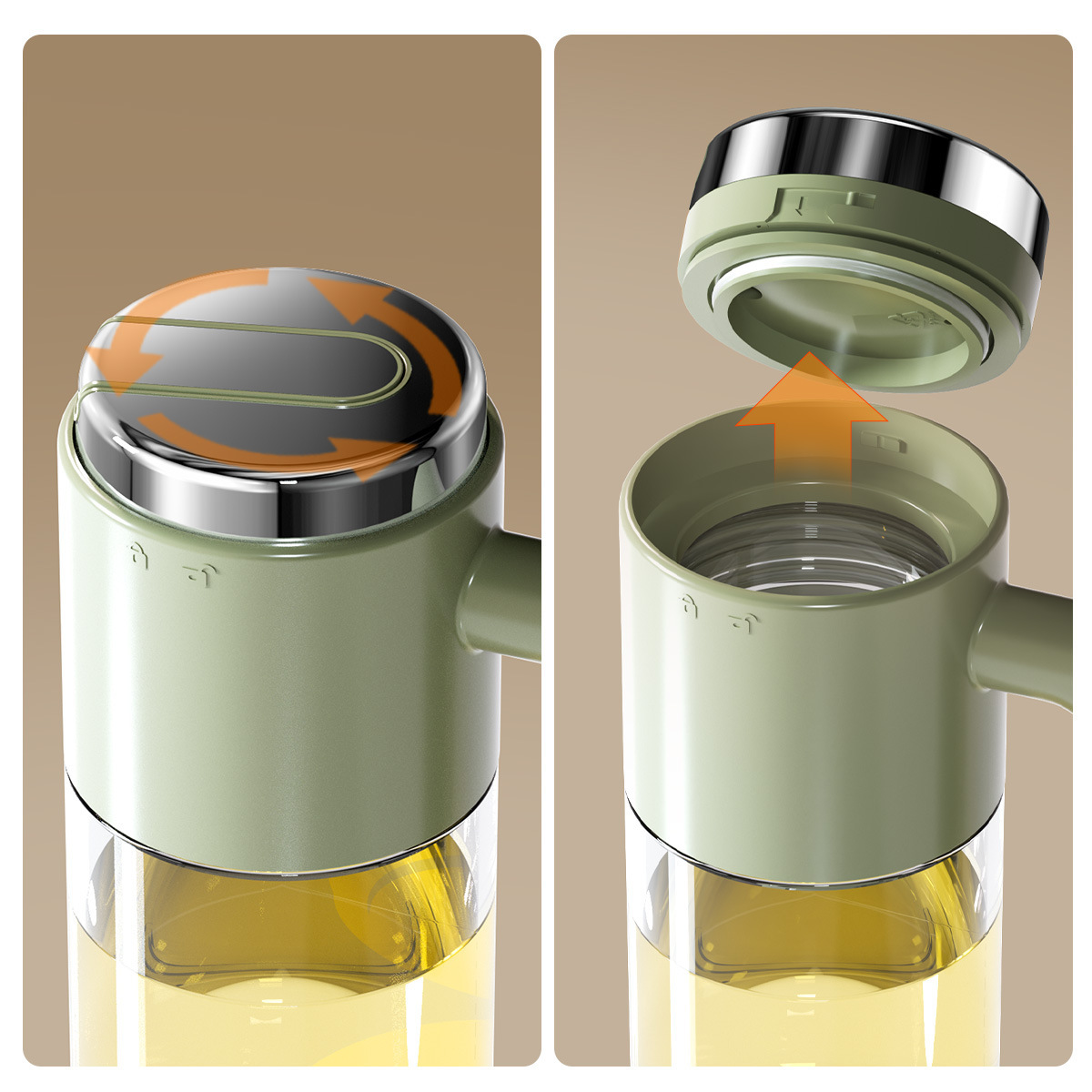Stainless Steel Glass Oil Bottle Kitchen Household Automatic Open-Close Gravity Oil Can Soy Sauce Seasoning Bottle Oil Bottle 500ML