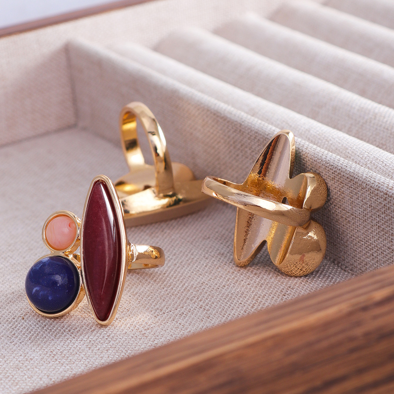Original Design Wind Accessories Natural Stone Inlaid Metal Ring Women