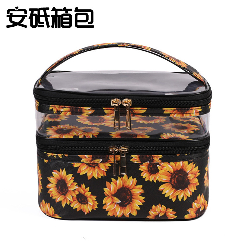 New Marble Transparent Leopard Print Double-Layer Cosmetic Bag Waterproof Portable Toiletry Bag Storage Bag for Women