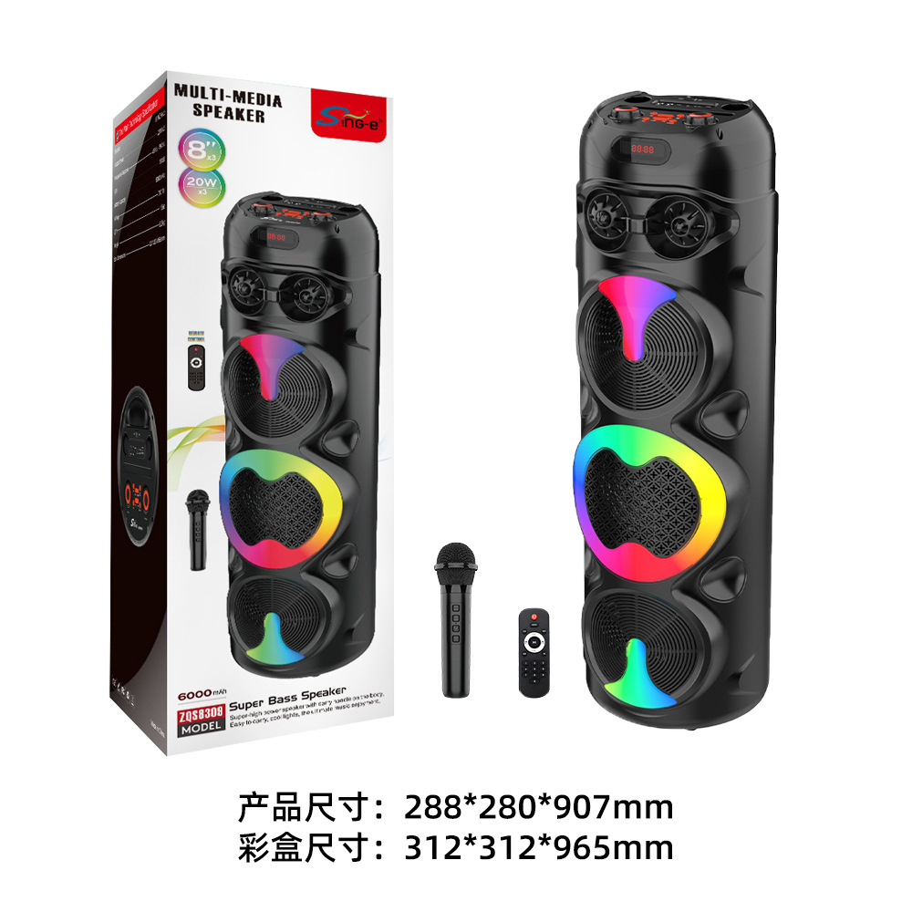 ZQS8309 Dedicated Karaoke Heavy Bass Knob High Volume Wireless Microphone Speaker Bluetooth Speaker