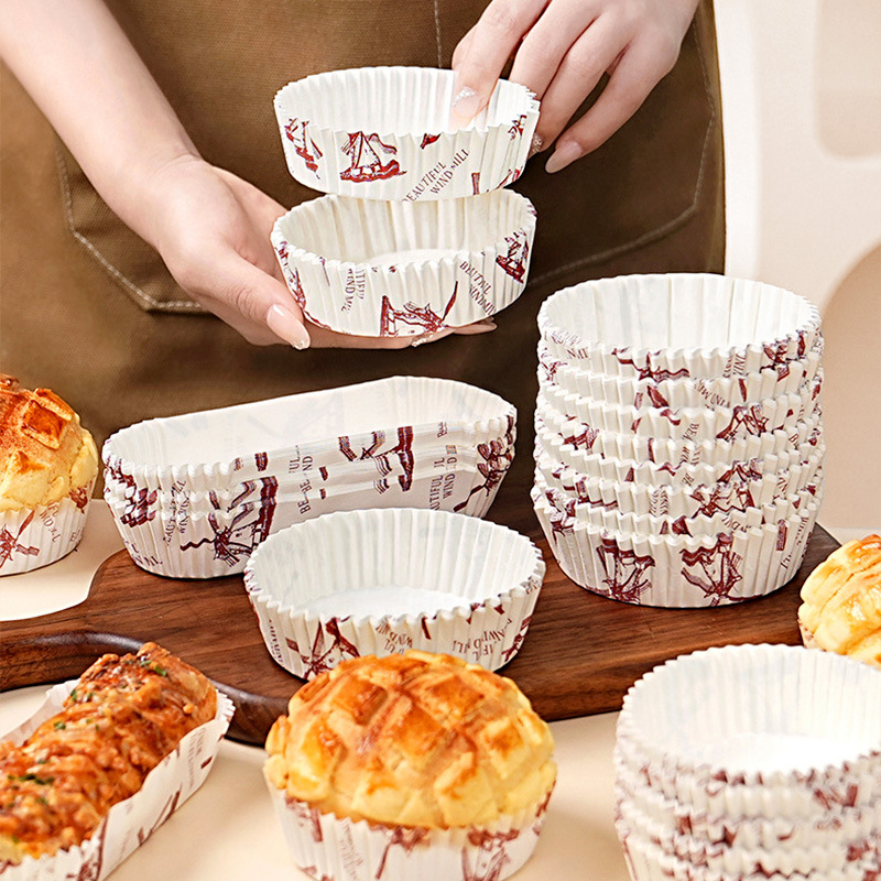 Bread paper cup high temperature resistant baking boat type thickened coating bottom tray hot dog pineapple bun oil-proof paper cup cake paper cup
