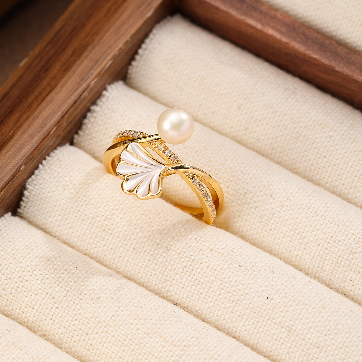NALA Painted Drip Glaze Freshwater Pearl Ring Hand Jewelry Ring Women Open Delicate