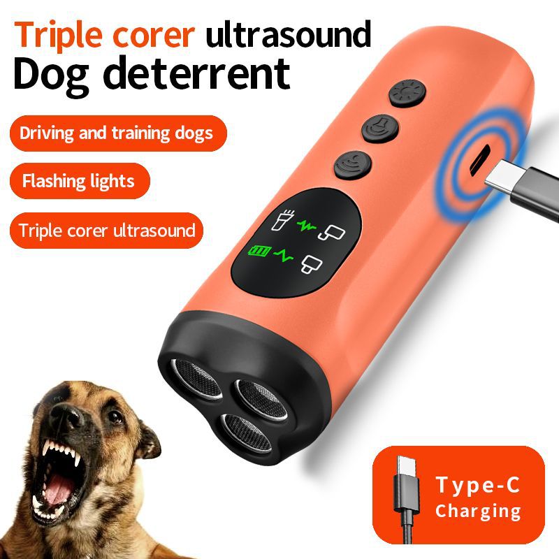 QG-10 Triple-Core Ultrasonic Dog Repeller Anti-Bark Dog Repeller Charging Variable Frequency LED Flash Light Portable