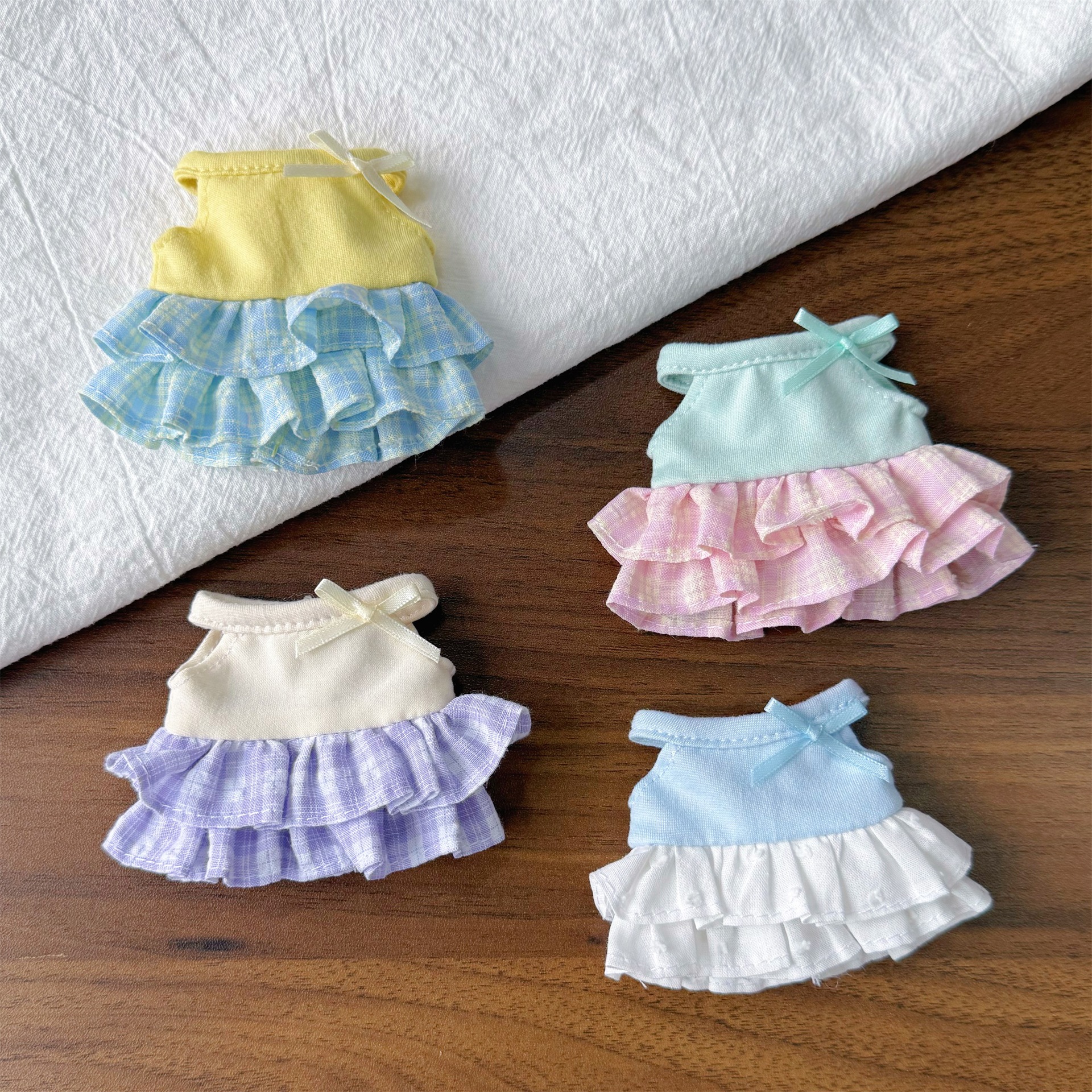 New long-legged kitty spring and summer bubble dress 10cm cotton doll plush doll clothes mini clothes