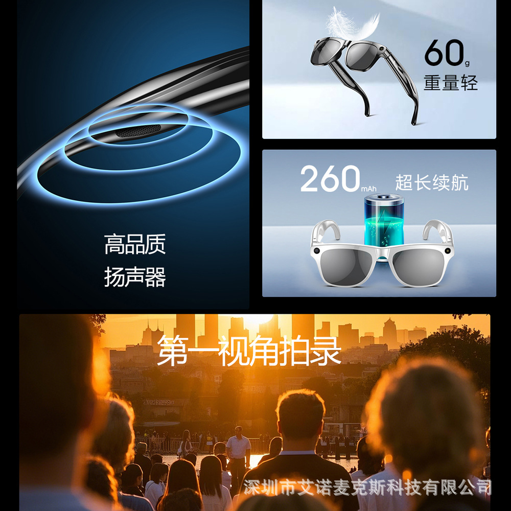 XK One Pro AI Shooting Wireless Voice Control Bluetooth Photo and Video Translation Black Technology Smart Glasses