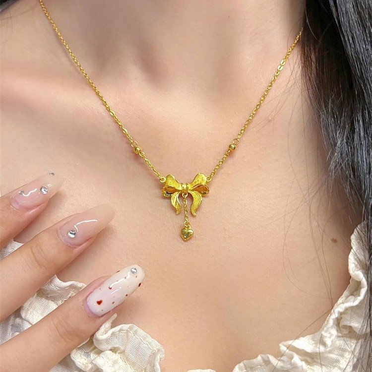 Gold shop runaway princess necklace for women love bow collarbone chain niche necklace item