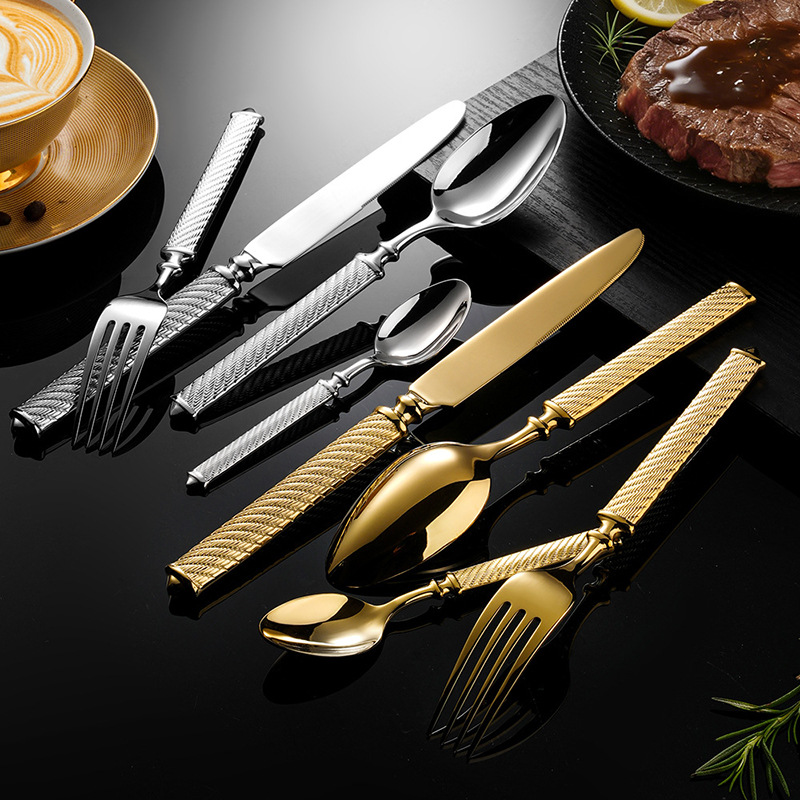304 stainless steel Roman rope knife fork spoon hotel Western tableware knife fork hotel cutlery steak knife fork spoon set