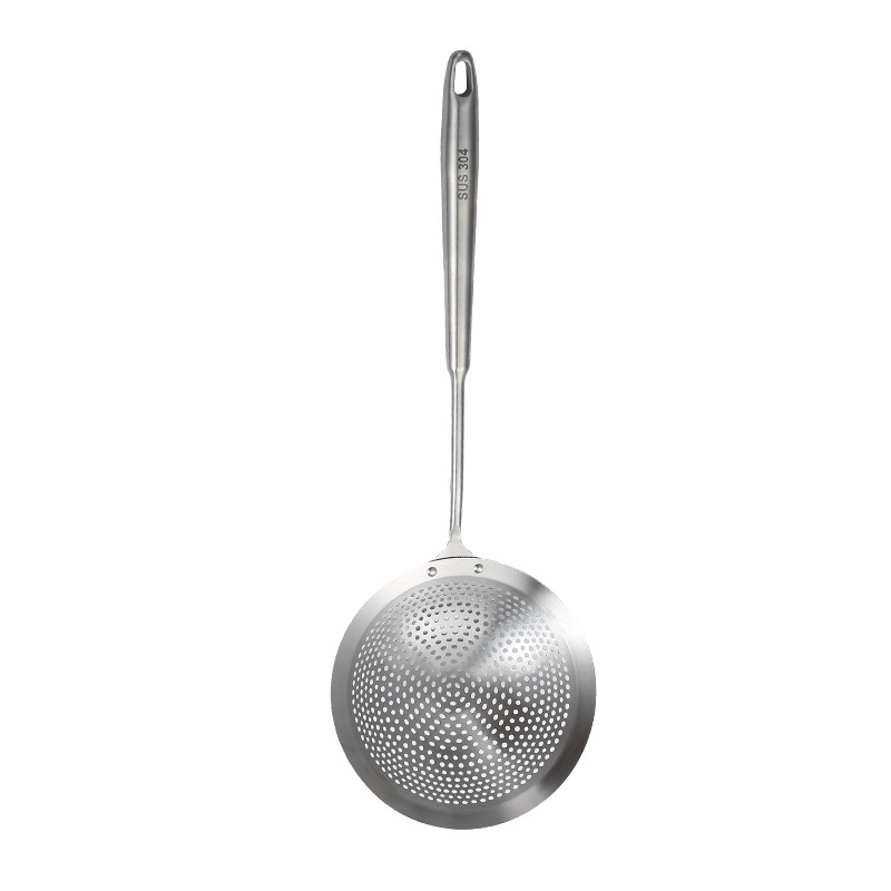 304 stainless steel perforated round hole strainer wire strainer kitchen strainer hot pot frying large colander long handle dumpling noodle strainer