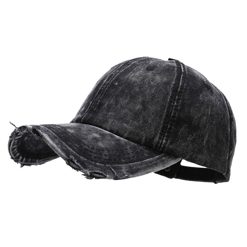 2026 New Washed Distressed Denim Blue Baseball Cap, Soft Top Curved Brim, Ripped and Frayed Duckbill Cap for Women, Street Sun Protection