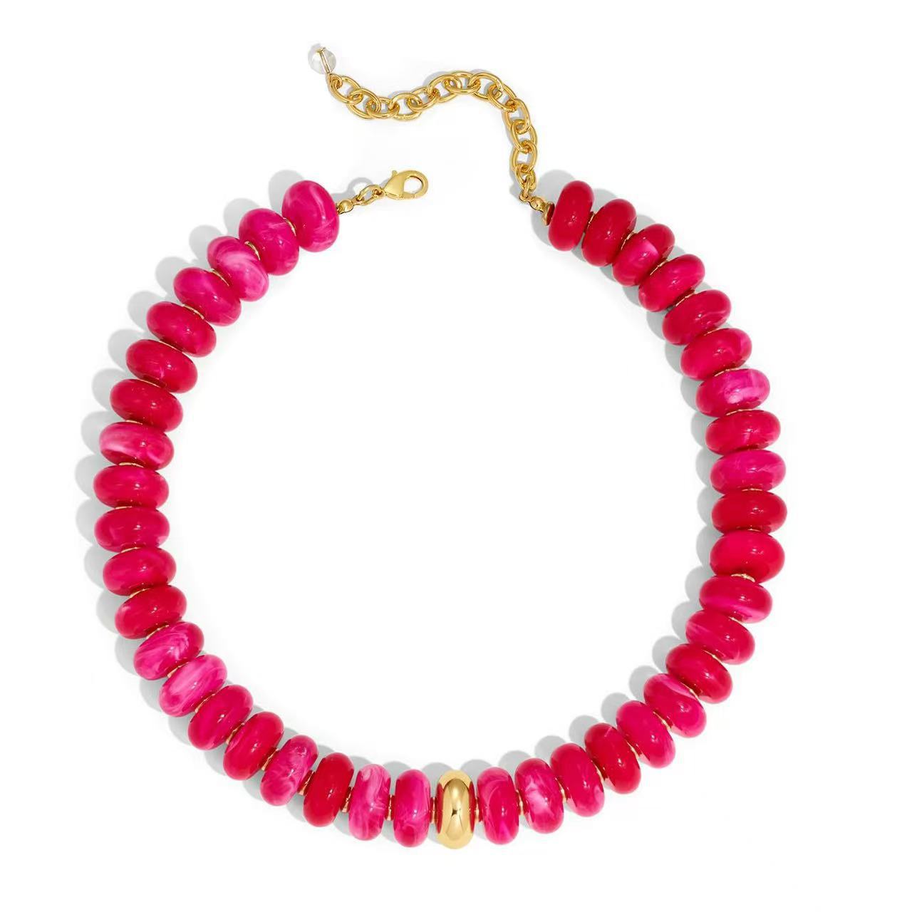 Colorful Resin Beaded Necklace Simple Dopamine Necklace Bohemian Collarbone Chain