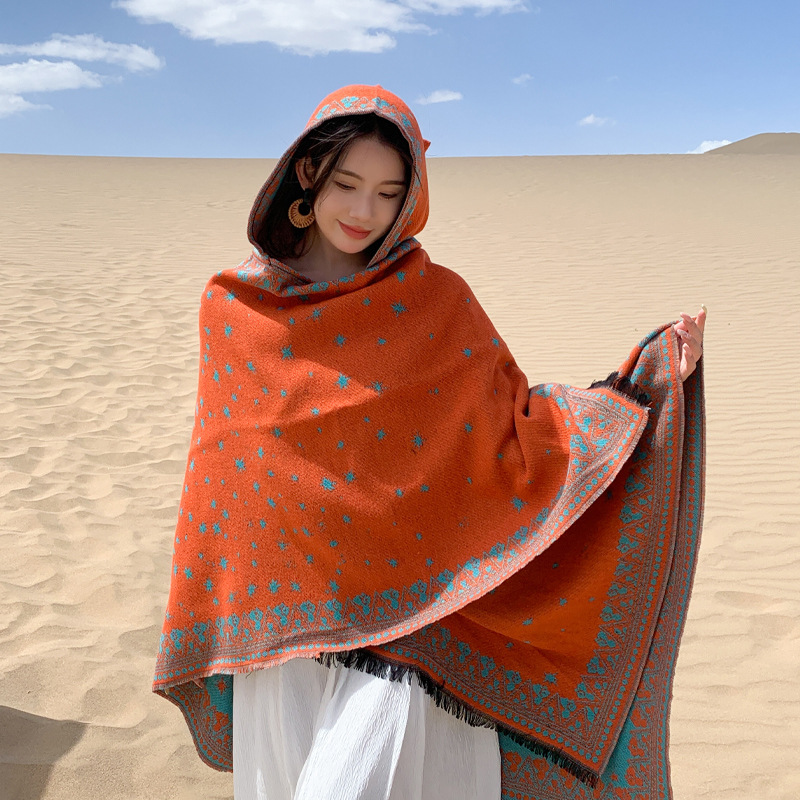 Chaka Salt Lake Ethnic Style Shawl Desert Travel Scarf Northwest Photo Hooded Slit Shawl Women