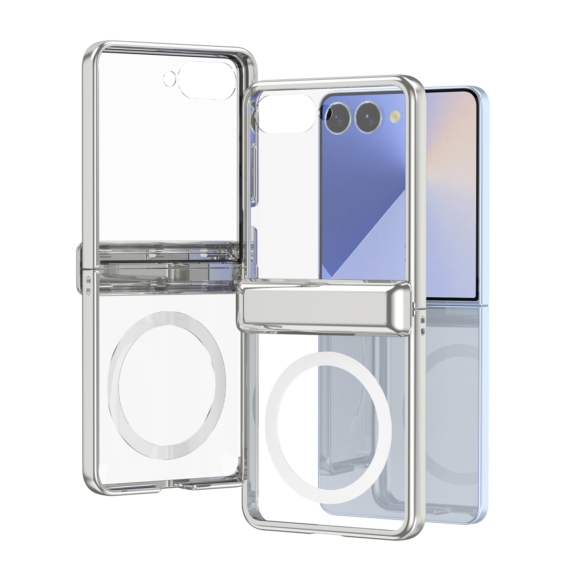 For Samsung Z Flip7 Middle Axis Electroplated Magnetic Phone Case Full Coverage Hinge Anti-Drop Z Flip6/5 Protective Case