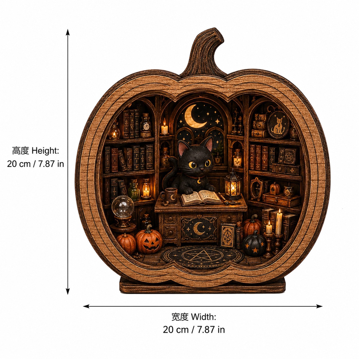 Halloween Pumpkin Magic Book House Wooden Ornament Black Cat Three-Dimensional Carving Home Decoration