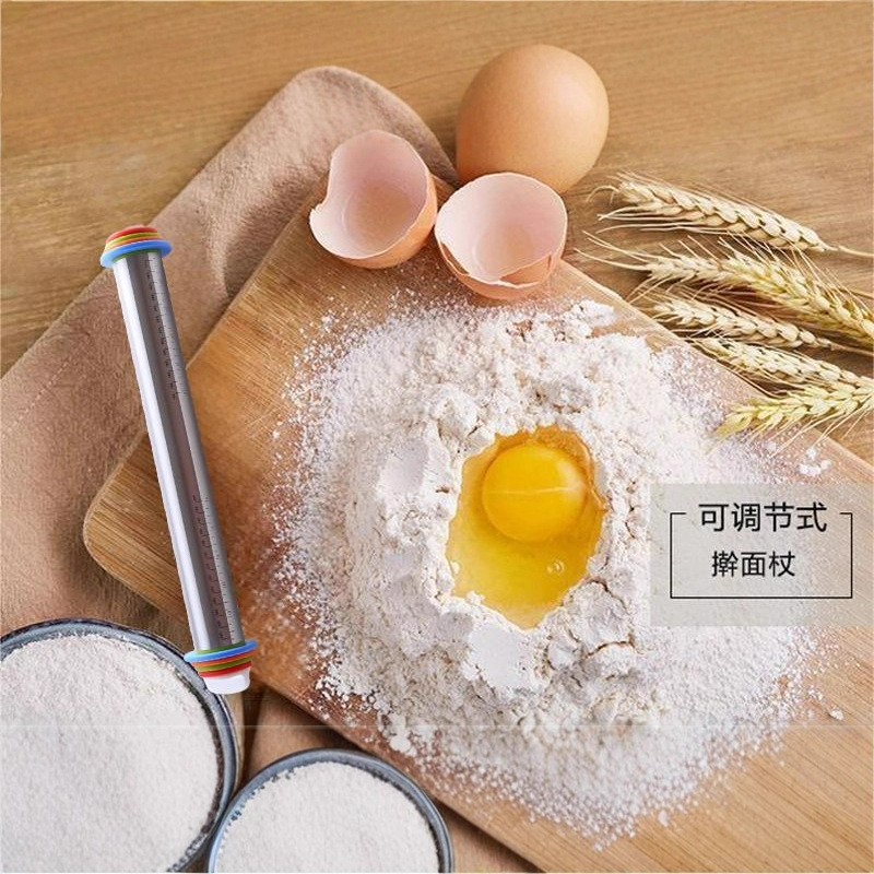 Household Adjustable Stainless Steel Rolling Pin Thickness Scale Dough Skin Kneading Tool Plastic
