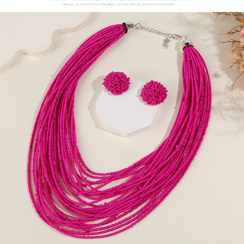 Bohemian Multi-Layer Bead Necklace Earring Set Ethnic Style Sweater Chain Women Multi-Layer Accessories