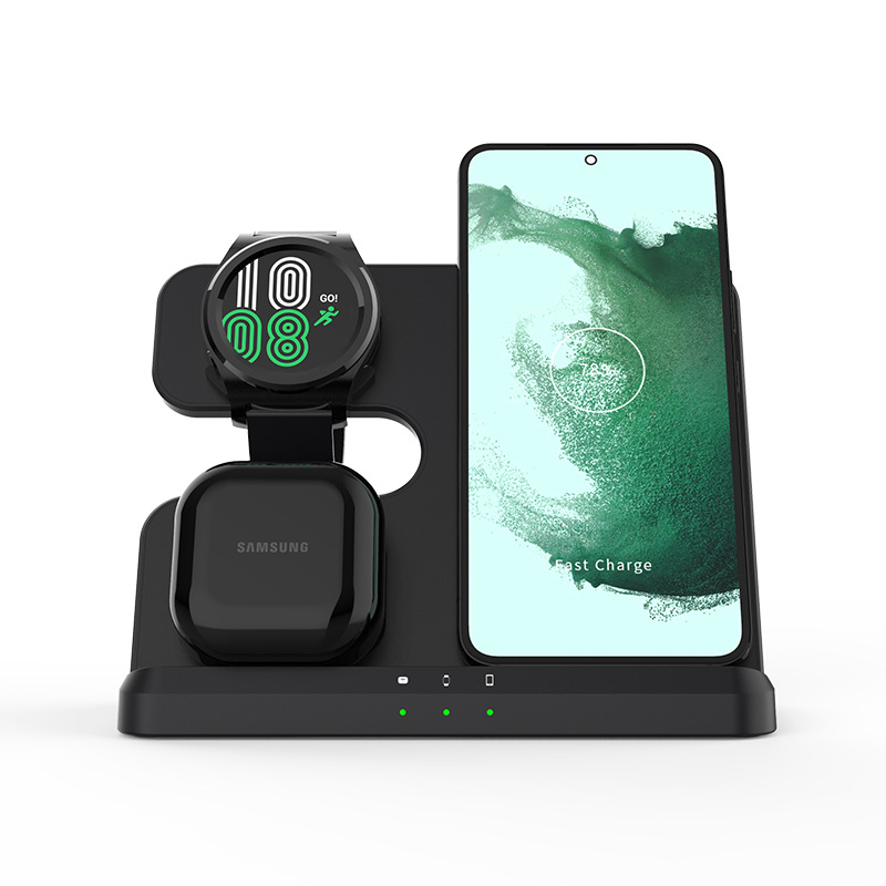 Three-in-one wireless charger multi-function stand 15W fast charging for Samsung phones watches earphones