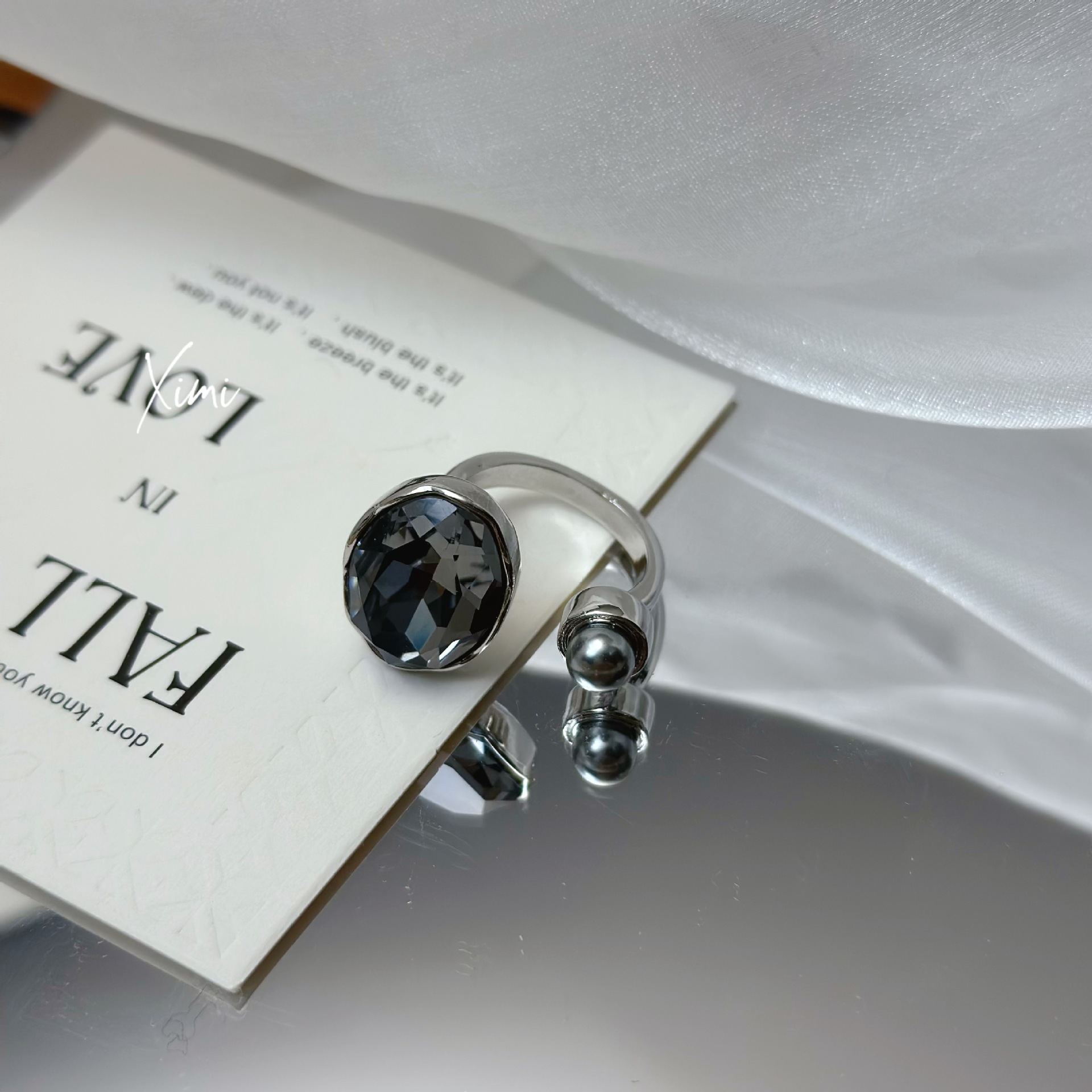 New Exaggerated Crystal Oval Open Index Finger Ring for Women Band