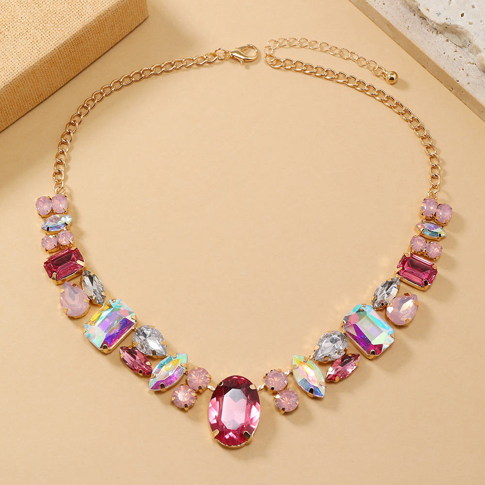 Colorful diamond necklace for women exaggerated banquet collarbone chain crystal necklace