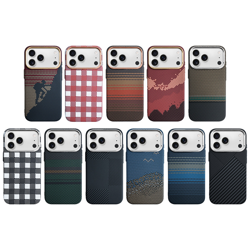 For iPhone 17 Pro Max Large Hole Houndstooth Phone Case Apple 16 Built-in Magnetic Woven Texture 15 Hard Case