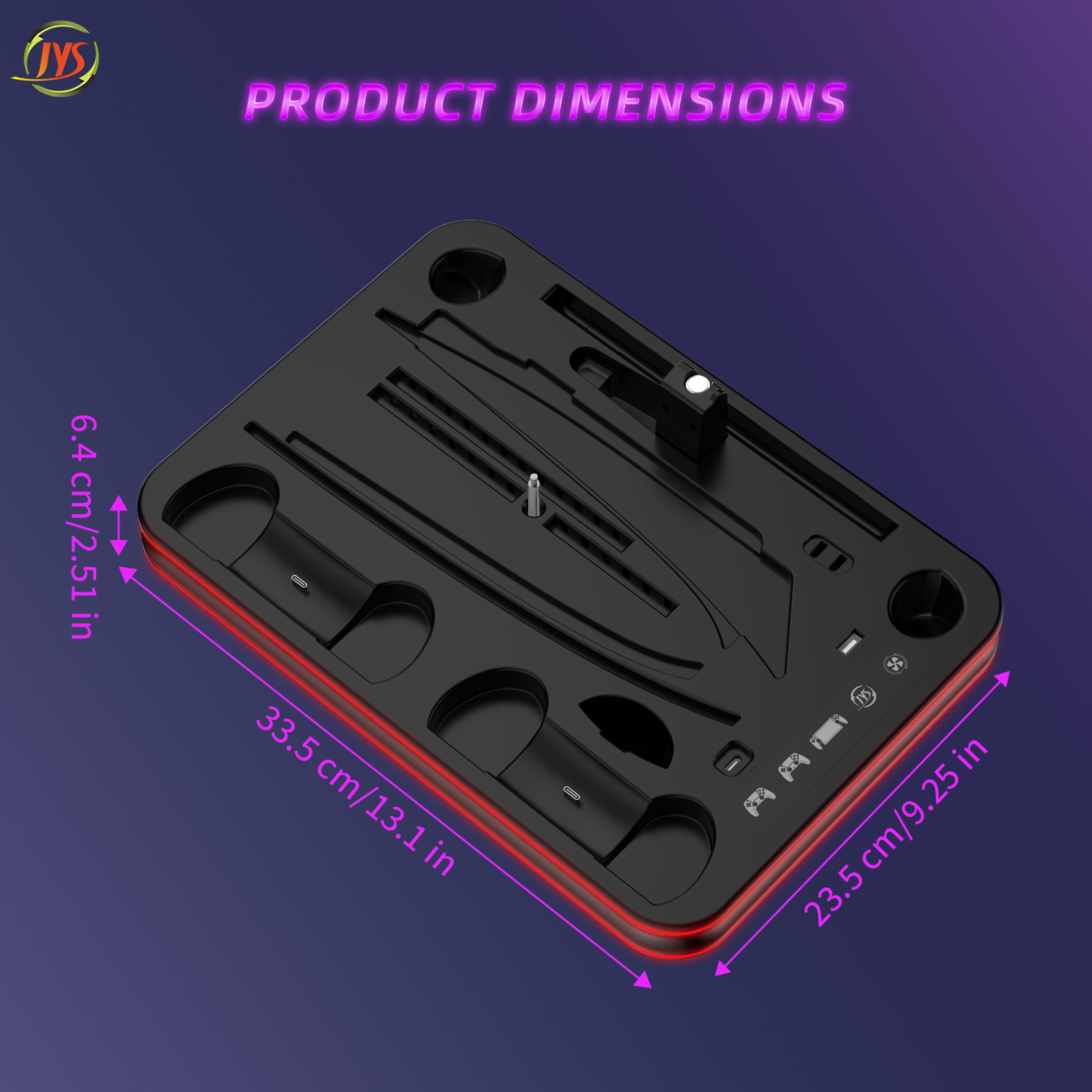 PS5/PS5 Slim multifunctional heat dissipation storage base with headphone holder with RGB colorful light JYS-P5225