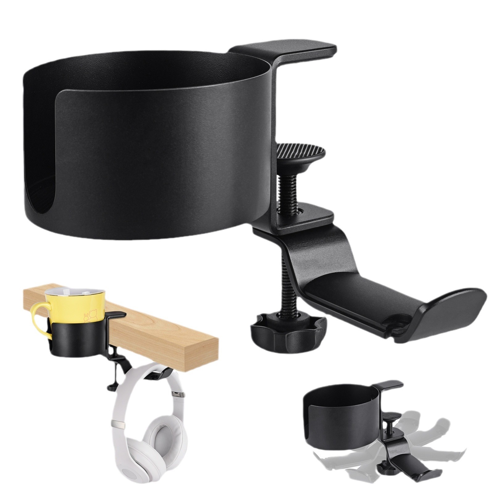 Aluminum alloy water cup holder, Japanese-style cup stand, desktop lock head 360-degree rotating headphone stand, headphone hanger