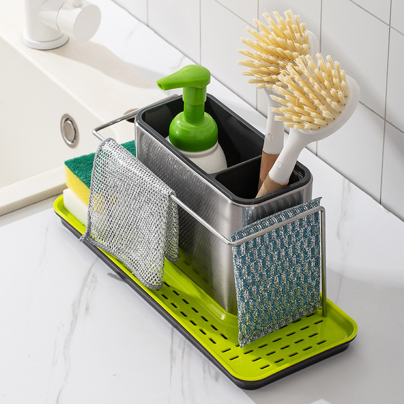 Stainless Steel Kitchen Organizer Rack Draining Rack Soap Sponge Sink Rack Utensil Storage Rack