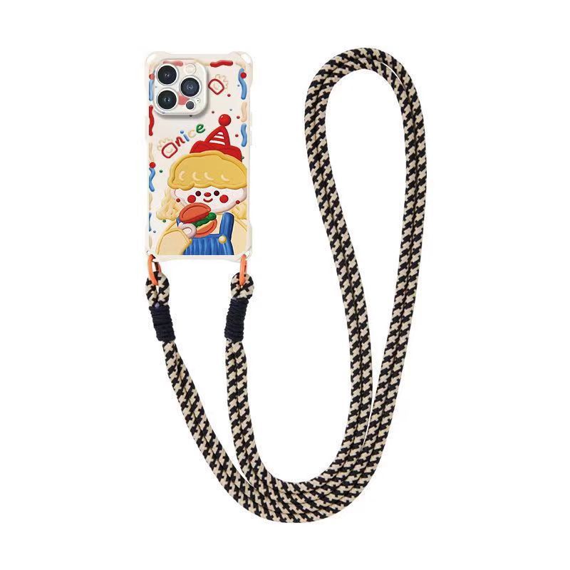 Hamburger girl compatible Apple 15 Pro Max diagonal phone case iPhone 14 anti-drop 13 wrist strap 12/11 soft x