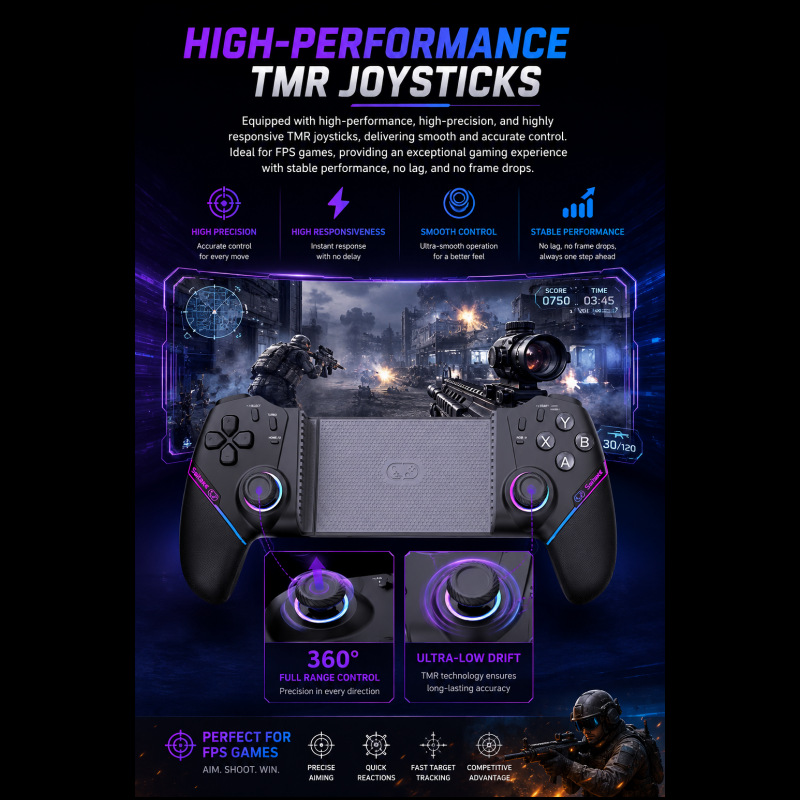 RGB Bluetooth game handle six-axis gyro Hall joystick macro programming Switch Android iOS multi-platform universal