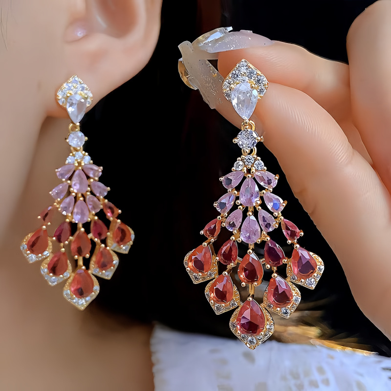 Waterdrop full rhinestone earrings women six-color long tassel ear drop new exquisite ear studs ear accessories