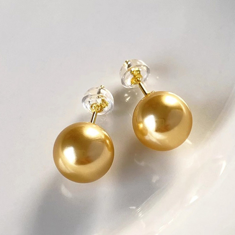 999 silver round round strong light pearl earrings sterling silver stud earrings women South Sea golden pearl no ear hole mosquito coil clip earrings