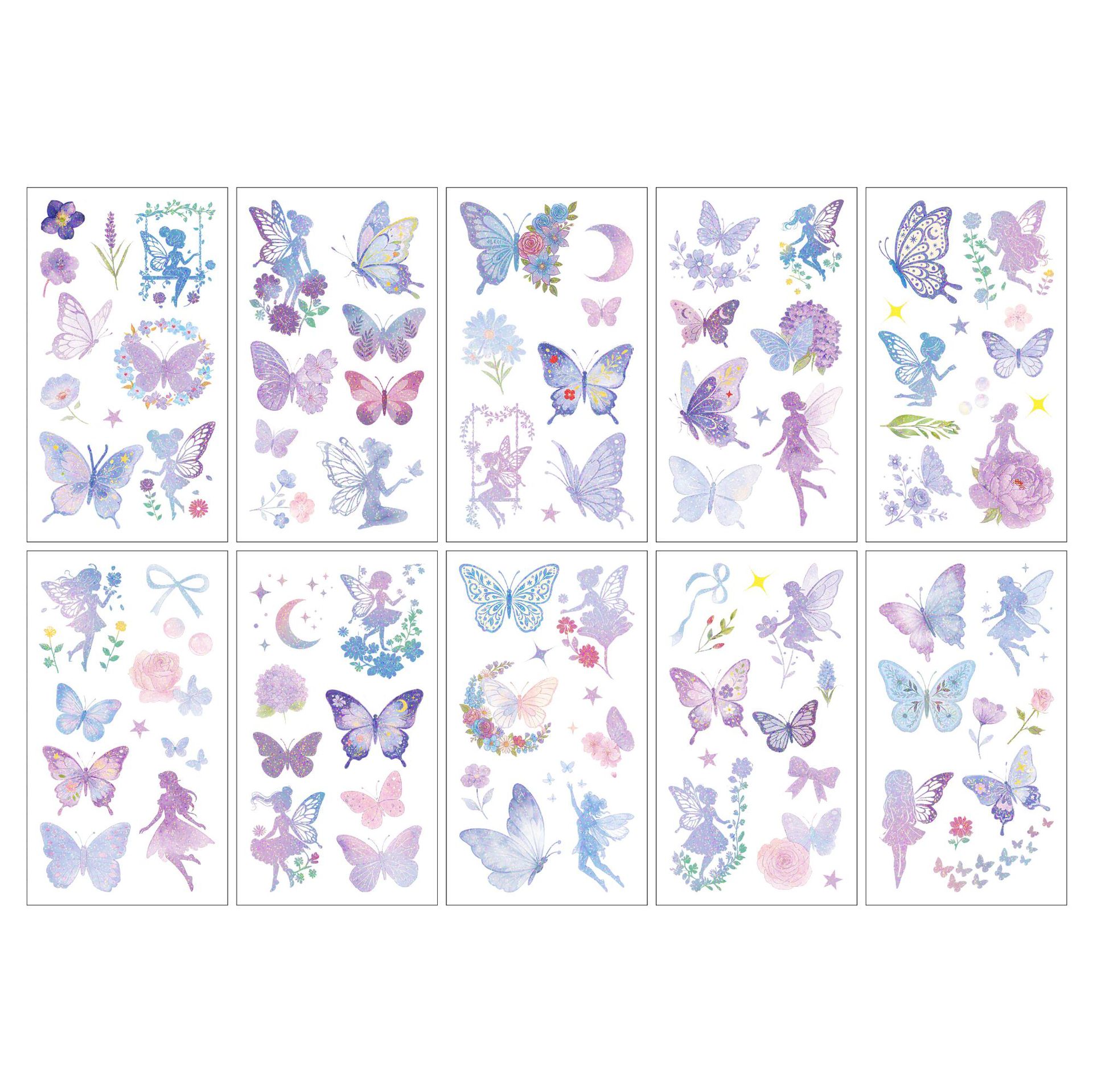 New Glitter Butterfly Cartoon Tattoo Sticker Unicorn Flower Fairy Children Party Water Transfer Sticker