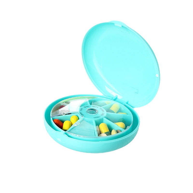 rotating round pill organizer portable seven-day small pill box elderly anti-forget medicine storage box