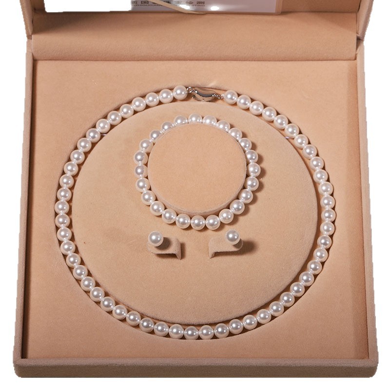 Natural Shell Bead Pearl Necklace Pearl Necklace for Women Three-Piece Set Gift Box Accessories Mother's Day Gift